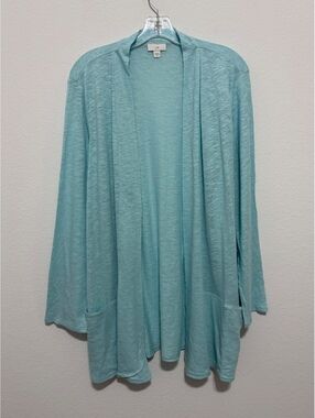 J. Jill Long Sleeve Light Blue Linen Blend Sheer Open Front Cardigan Size XL